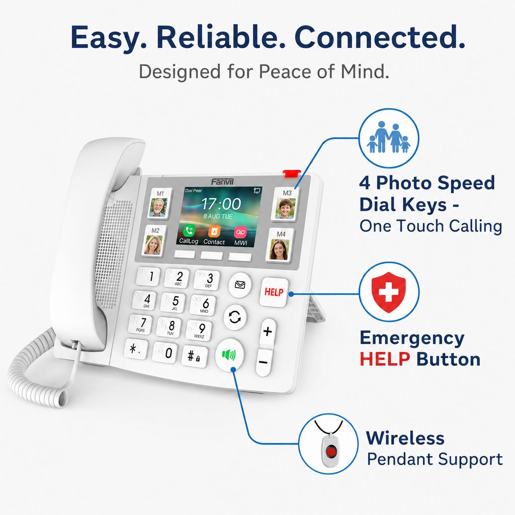 Fanvil X305 Large Button IP Phone with 3.5" Color Display and Emergency Call Support for Healthcare