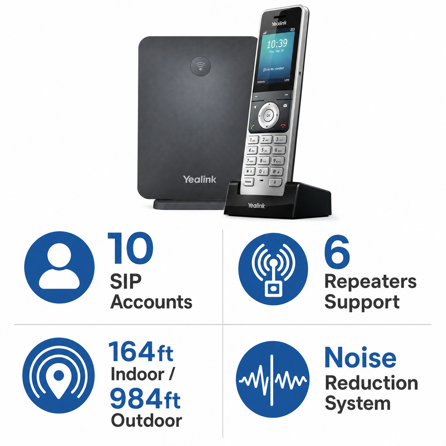 Yealink W76P DECT IP Phone System with Base Station and Handset for Multi-Line Business Communication