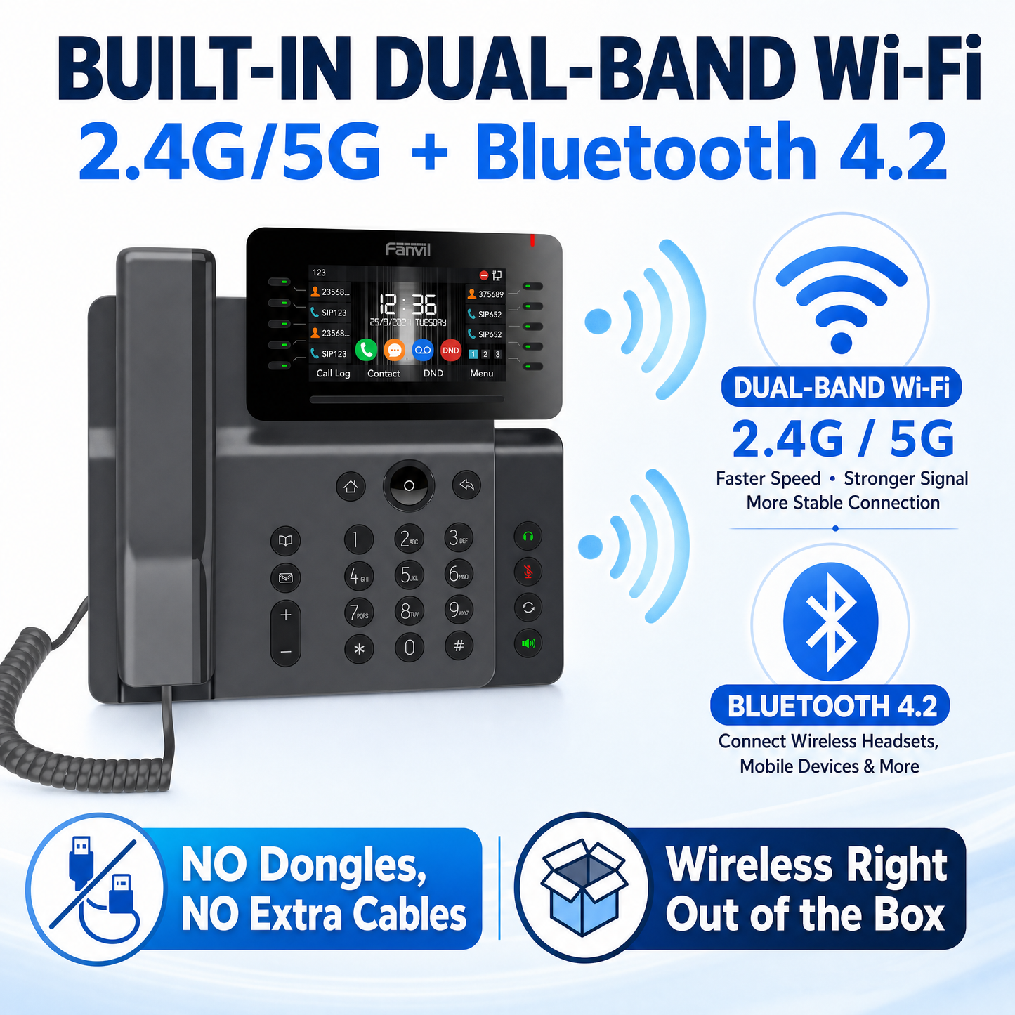 Fanvil V65 Executive IP Phone with Adjustable 4.3" Screen and Dual-Band Wi-Fi for Modern Offices