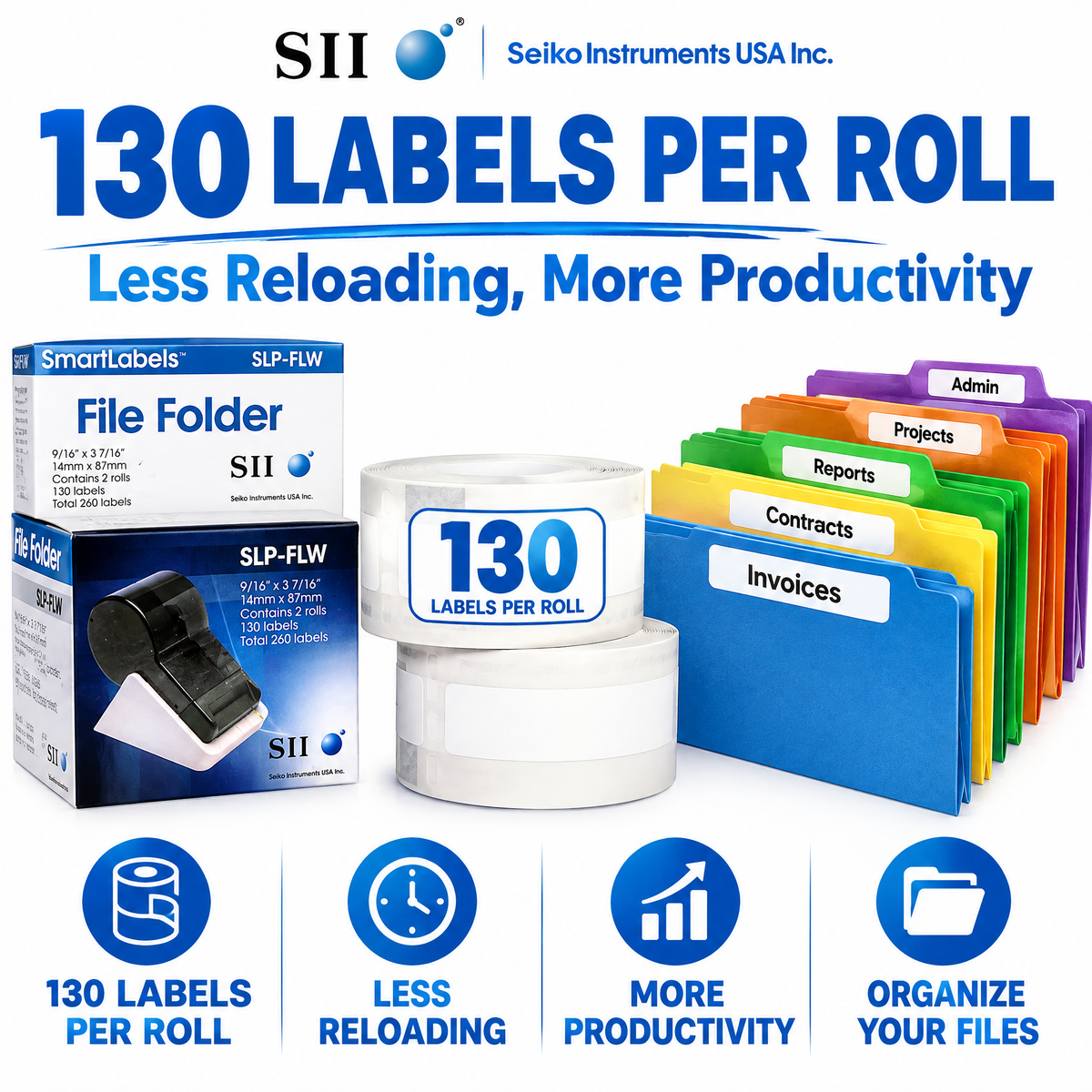 Seiko SLP-FLW (Pack of 5) White File Folder Labels for Document Organization and Filing Systems