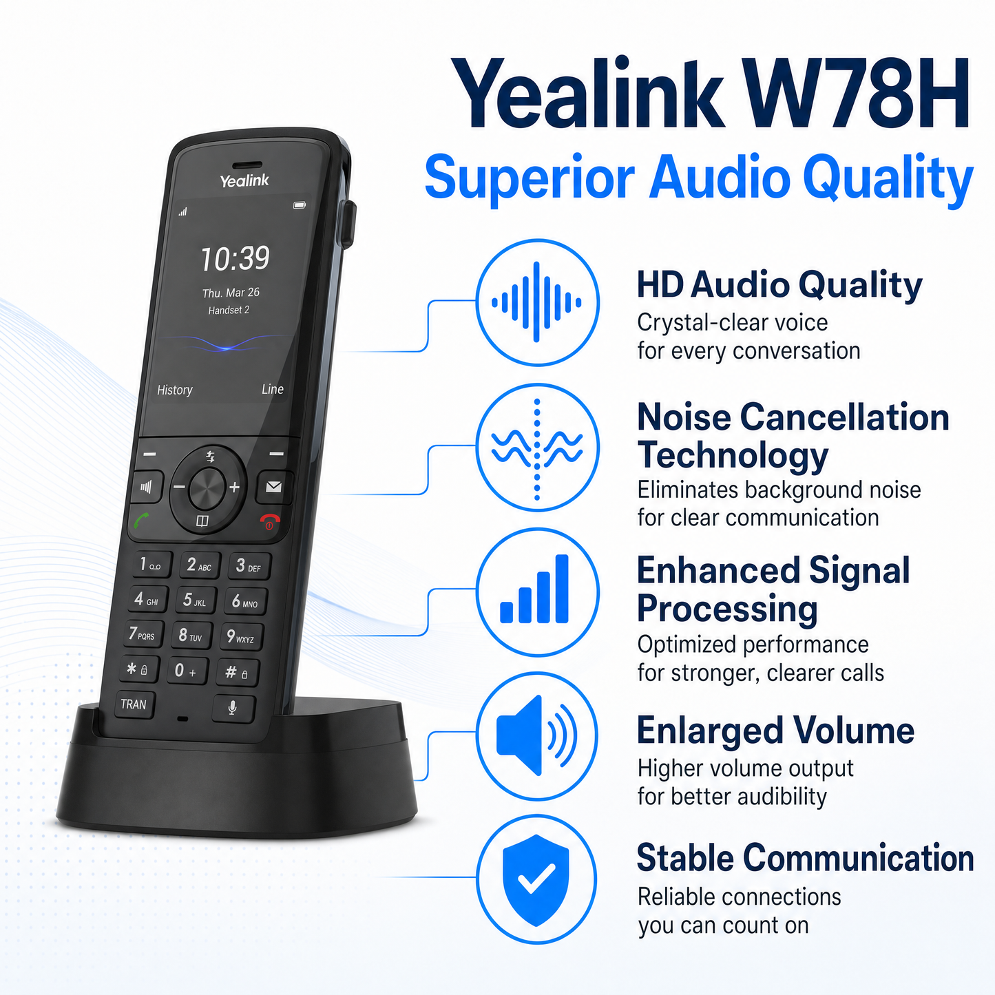 Yealink W78H Wireless DECT Handset with 2.4-Inch Color Display and Bluetooth 5.1 for Business