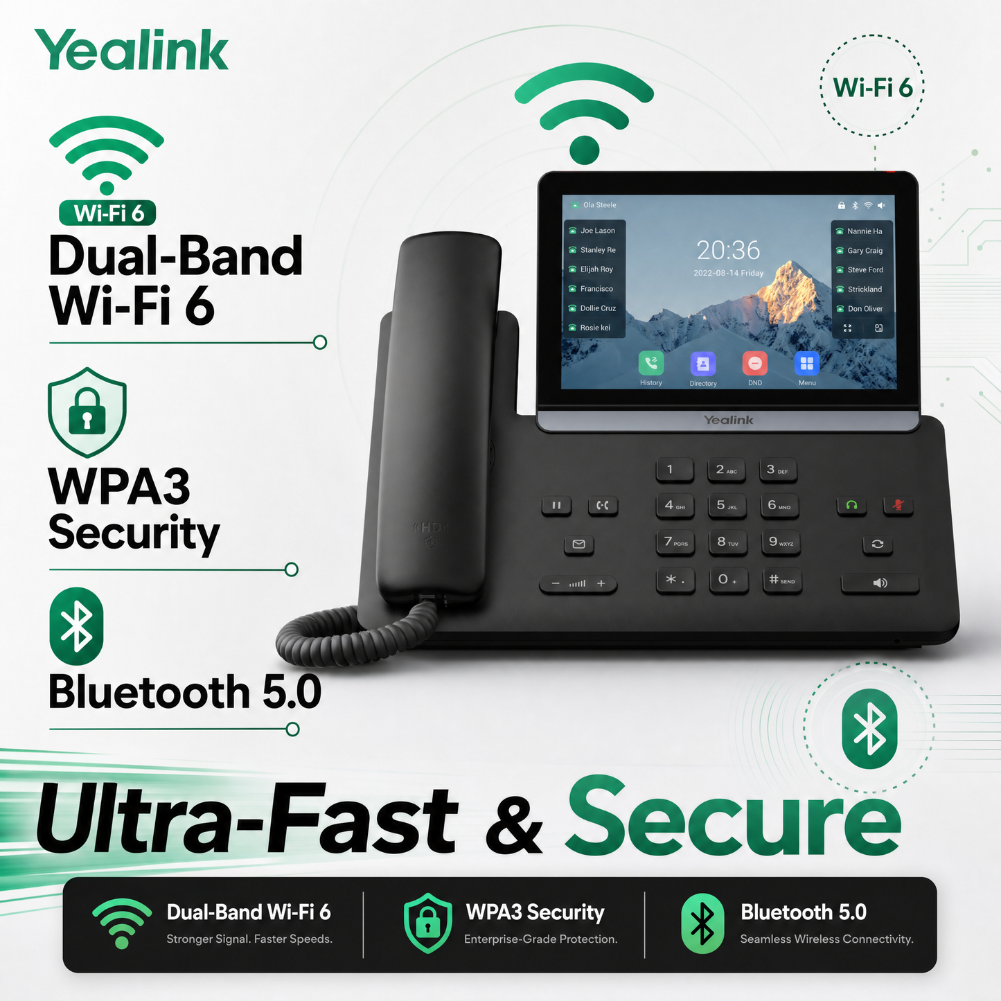 Yealink SIP-T87W Executive IP Phone with 7-Inch Touchscreen, Wi-Fi 6 & Bluetooth 5.0