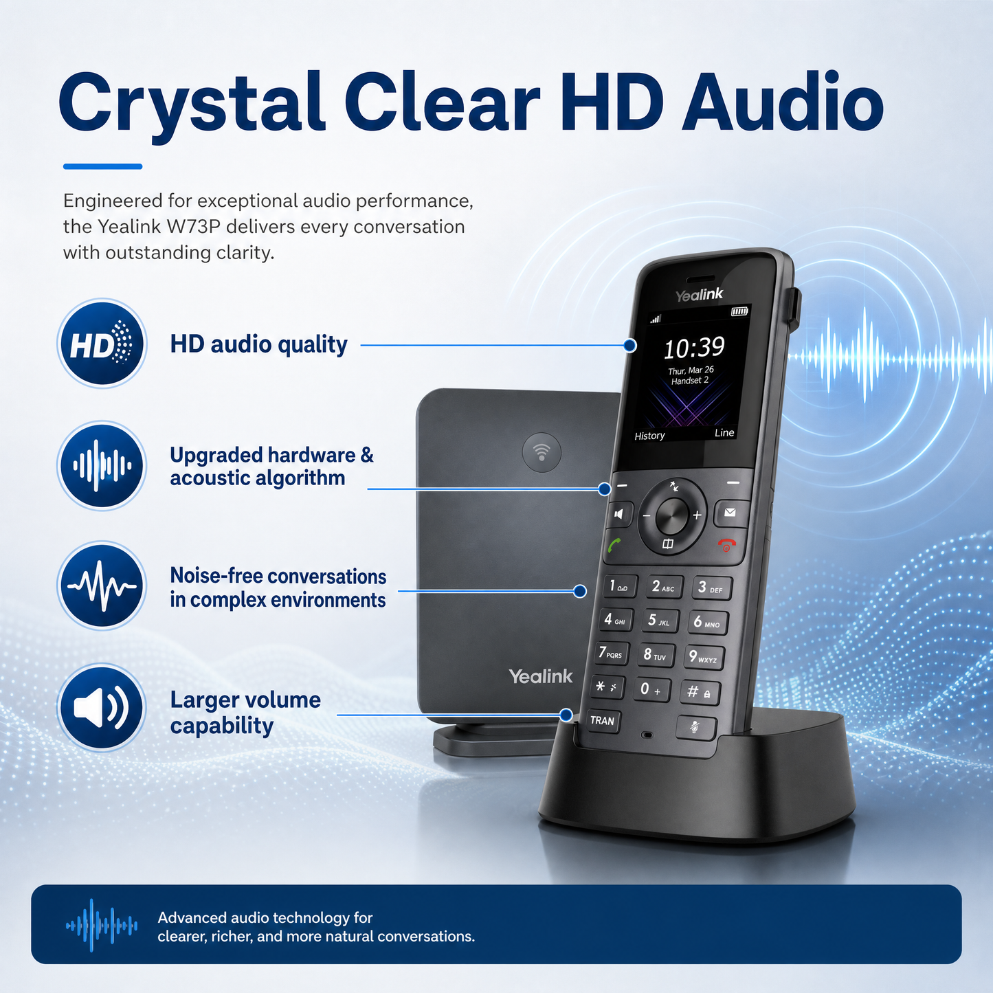 Yealink W73P DECT IP Phone System with 10 Handset Capacity for SMB Wireless Communication