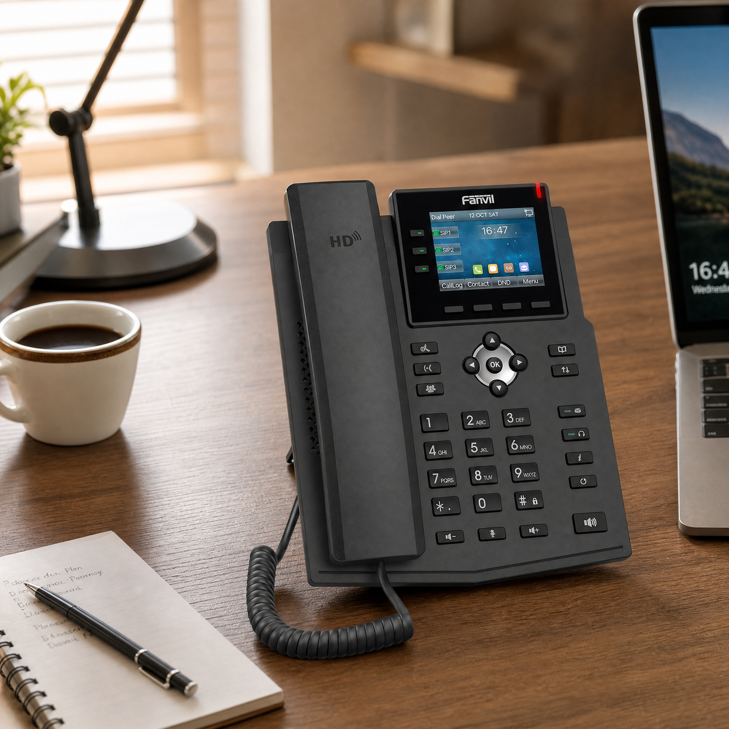 Fanvil X3U IP Phone - 6-Line Gigabit VoIP Desk Phone with 2.8-Inch Color Display for Office