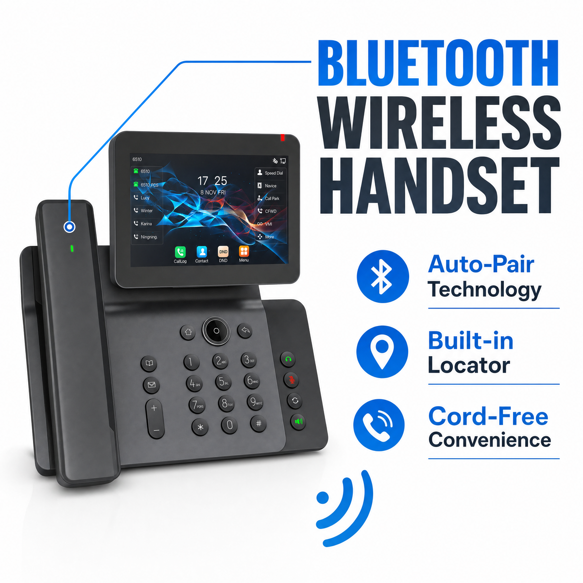 Fanvil V66 Pro IP phone with Bluetooth wireless handset and auto-pair technology