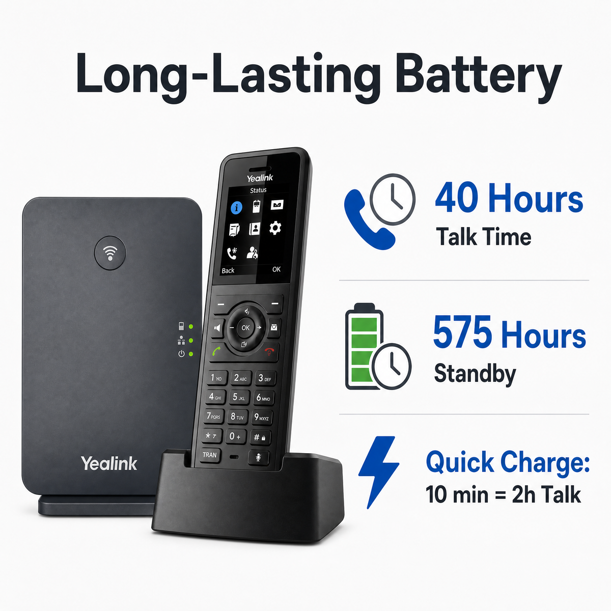 Yealink W77P DECT cordless phone system with 40-hour talk time battery