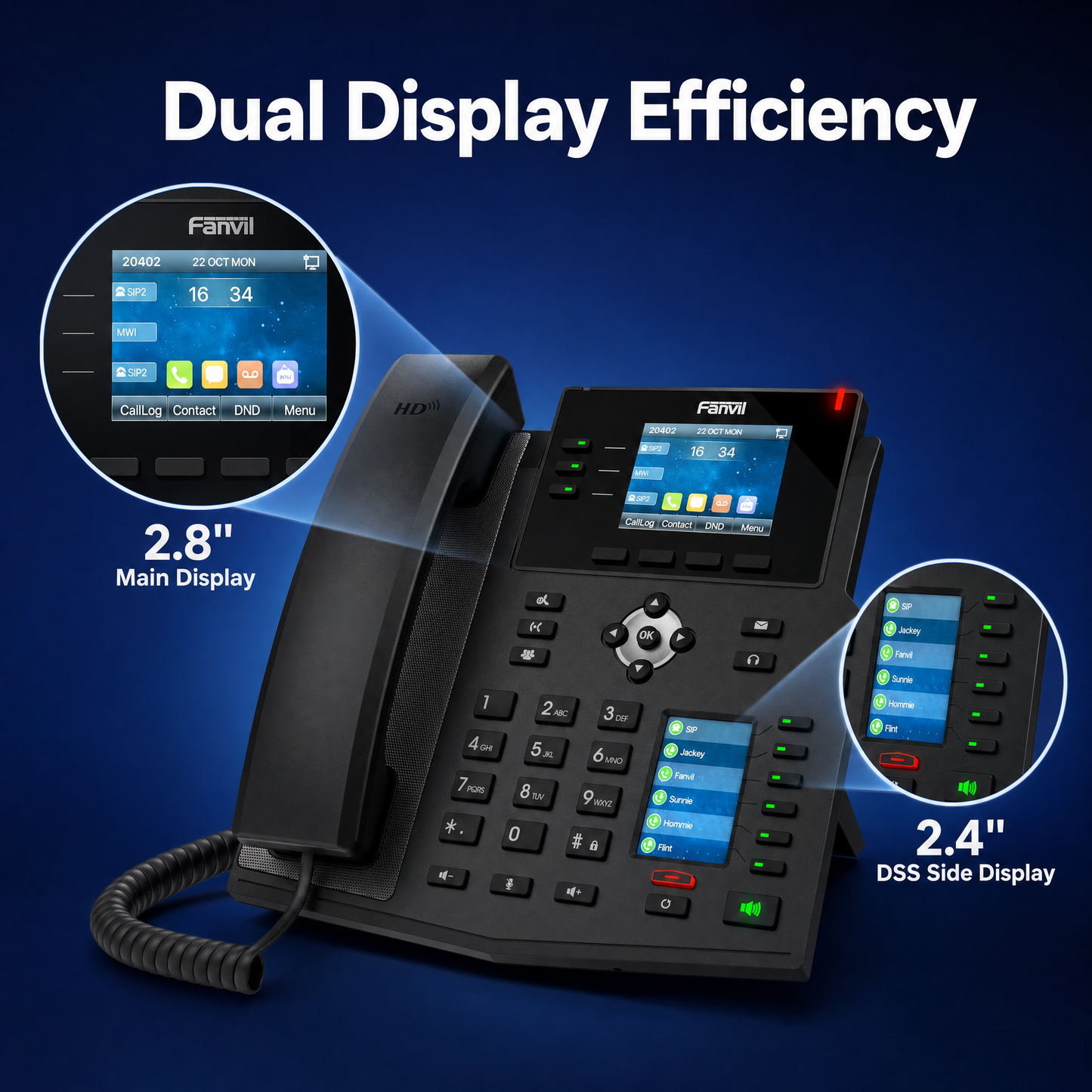 Fanvil X4U V2 Enterprise IP Phone with Dual Color Displays and 12 SIP Lines for Business