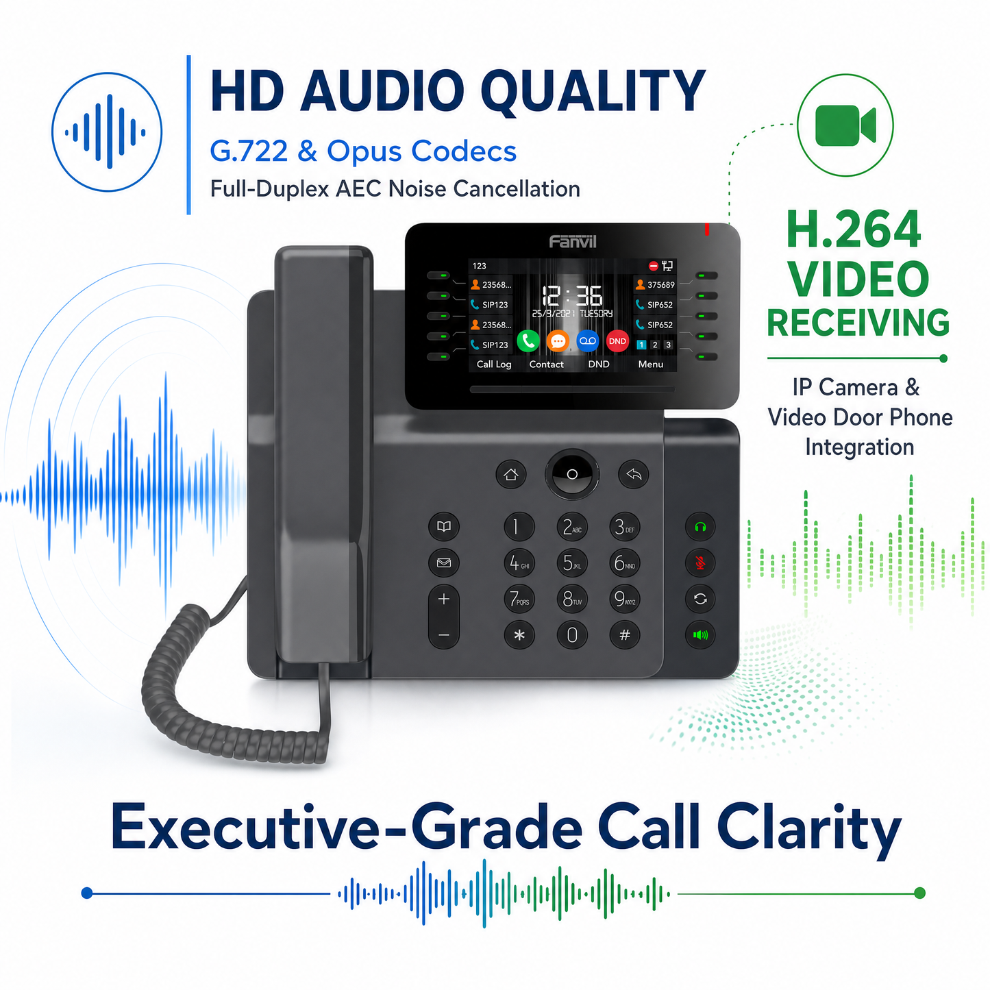 Fanvil V65 Executive IP Phone with Adjustable 4.3" Screen and Dual-Band Wi-Fi for Modern Offices