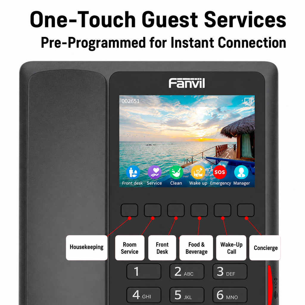 Fanvil H5W Wi-Fi Hotel IP Phone with 3.5" Color Display and Video Intercom for Hospitality