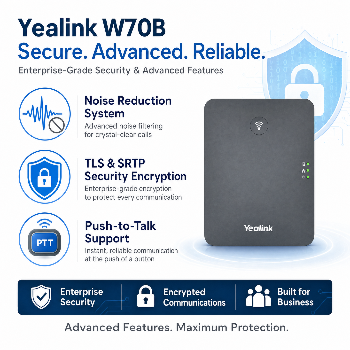 Yealink W70B DECT IP Base Station for Enterprise - Supports Up to 10 Handsets & 20 Calls