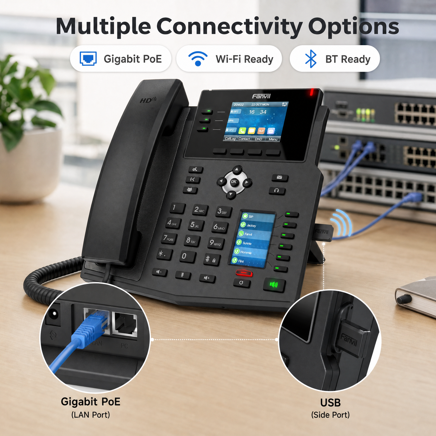 Fanvil X4U V2 Enterprise IP Phone with Dual Color Displays and 12 SIP Lines for Business