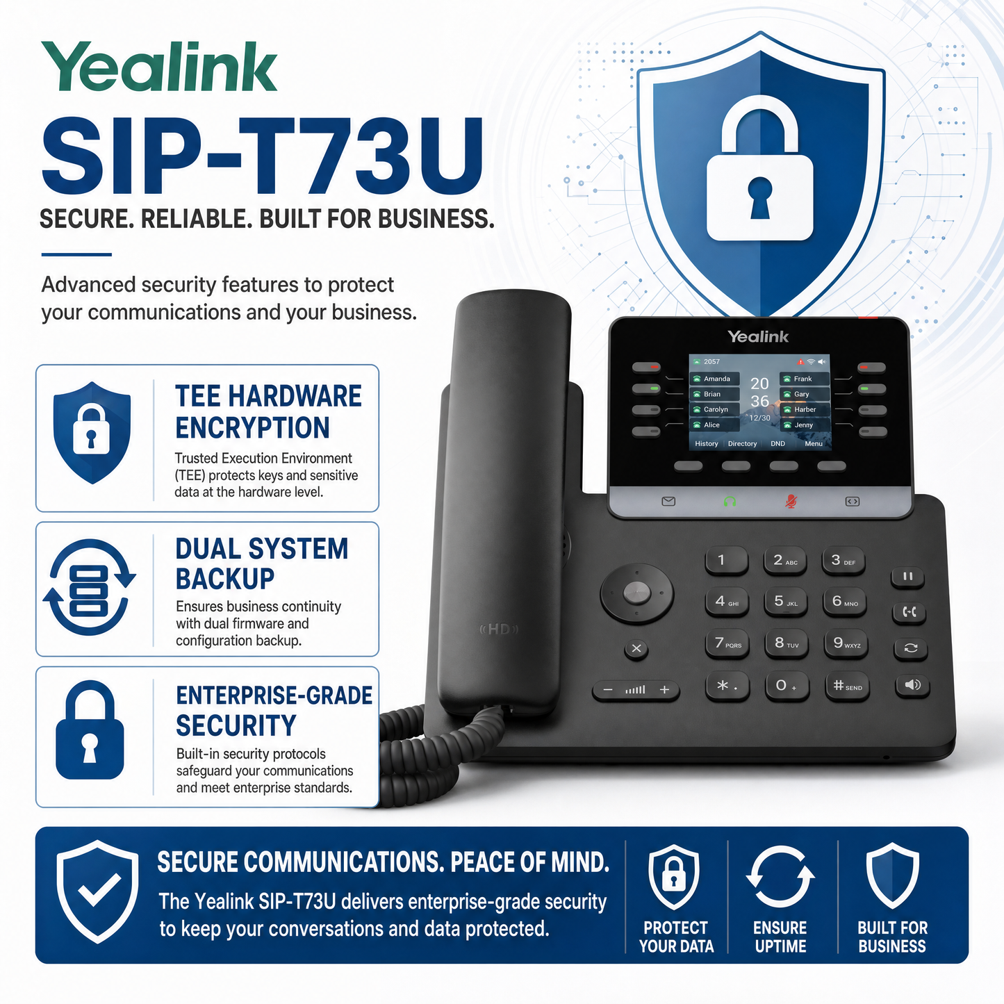 Yealink SIP-T73U Gigabit IP Phone with 2.8-Inch Color Display and 12 SIP Lines for Enterprise VoIP