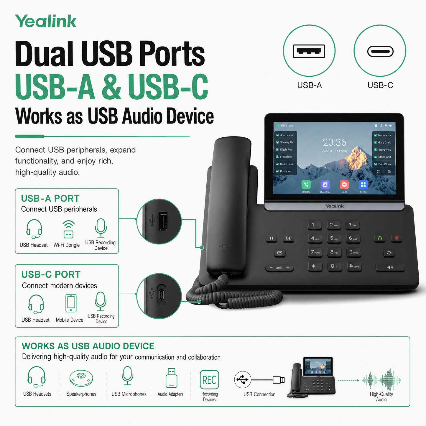 Yealink SIP-T87W Executive IP Phone with 7-Inch Touchscreen, Wi-Fi 6 & Bluetooth 5.0