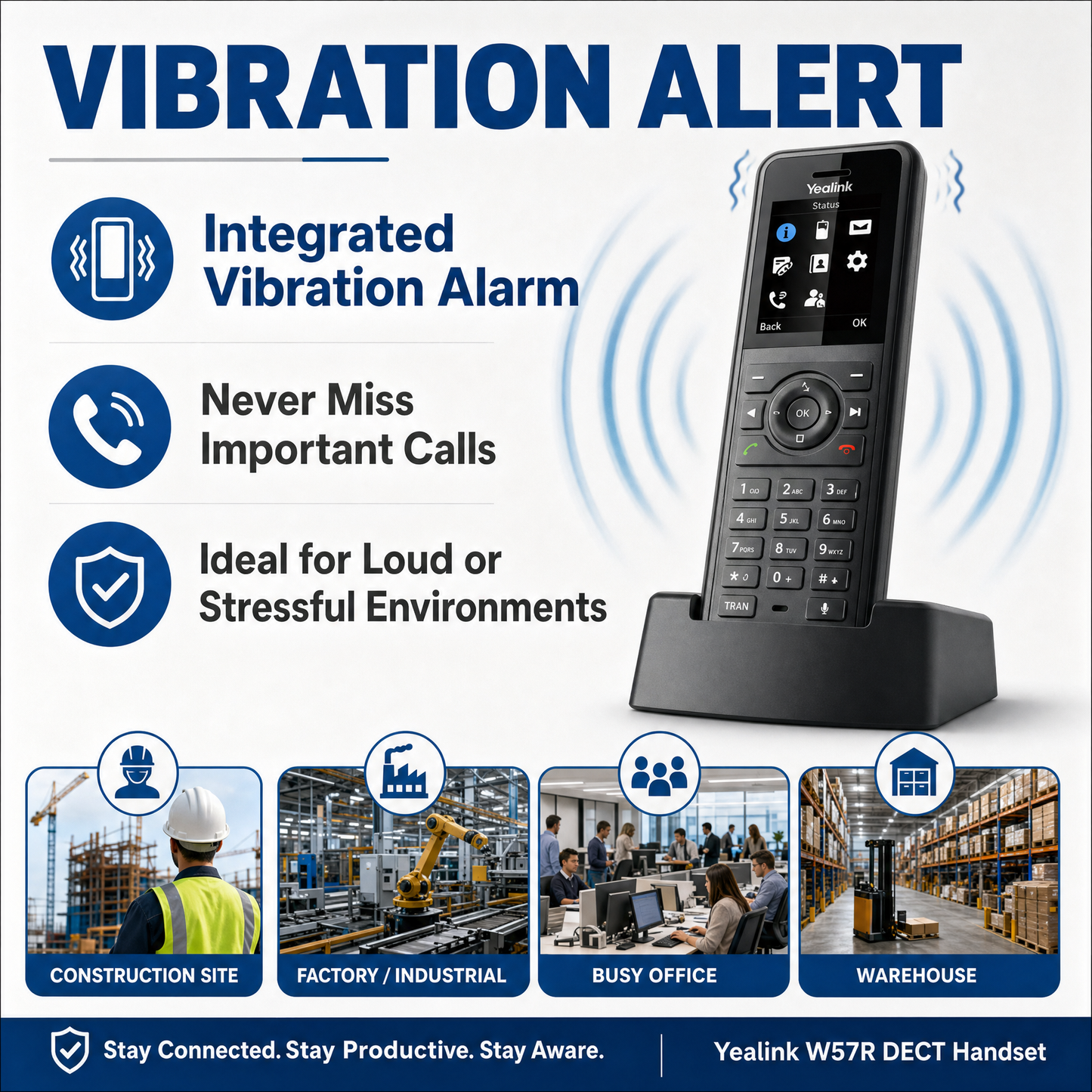 Yealink W57R Rugged DECT Handset - IP54 Rated Cordless Phone for Harsh Environments