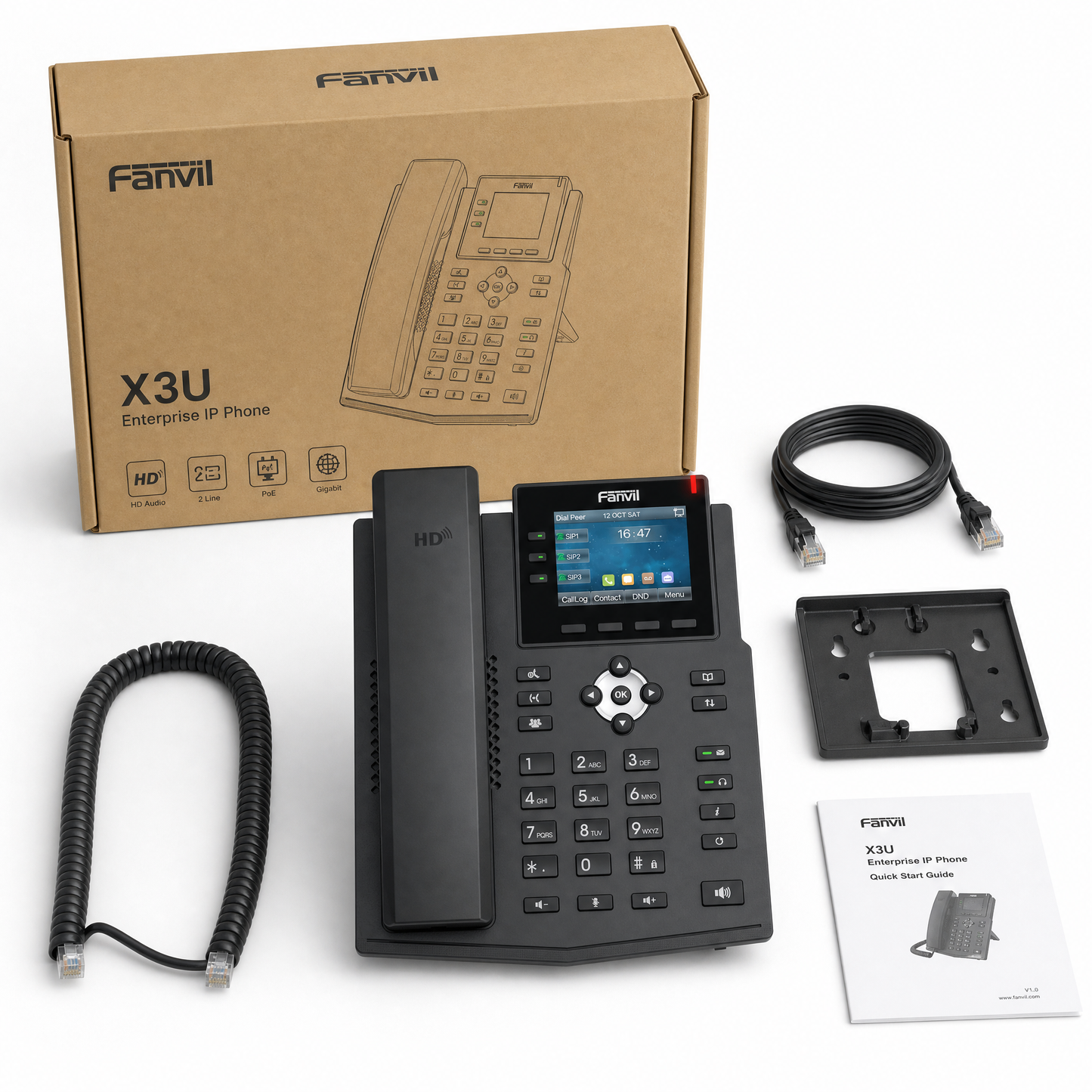 Fanvil X3U IP Phone - 6-Line Gigabit VoIP Desk Phone with 2.8-Inch Color Display for Office