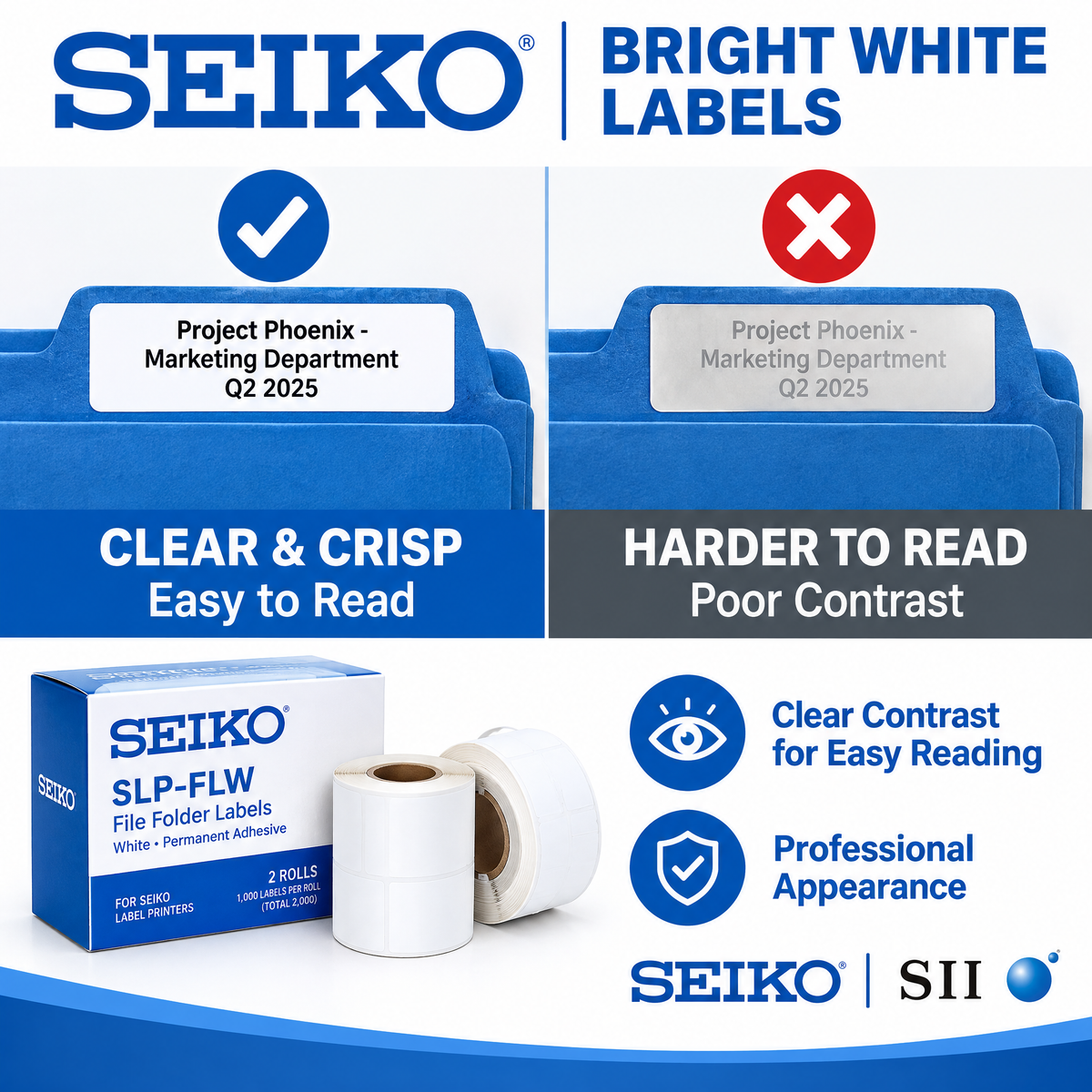 Seiko SLP-FLW (Pack of 5) White File Folder Labels for Document Organization and Filing Systems