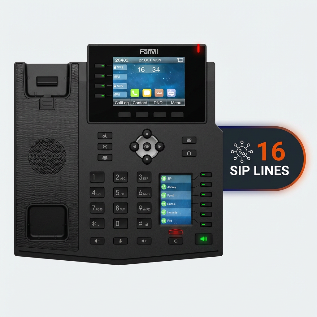 Fanvil X7 Enterprise IP Phone — 7" Capacitive Touch Screen, 20 SIP Lines, 127 DSS Keys, Built-in Bluetooth, Dual Gigabit PoE, H.264 Video Support, Wi-Fi Dongle Ready, Black