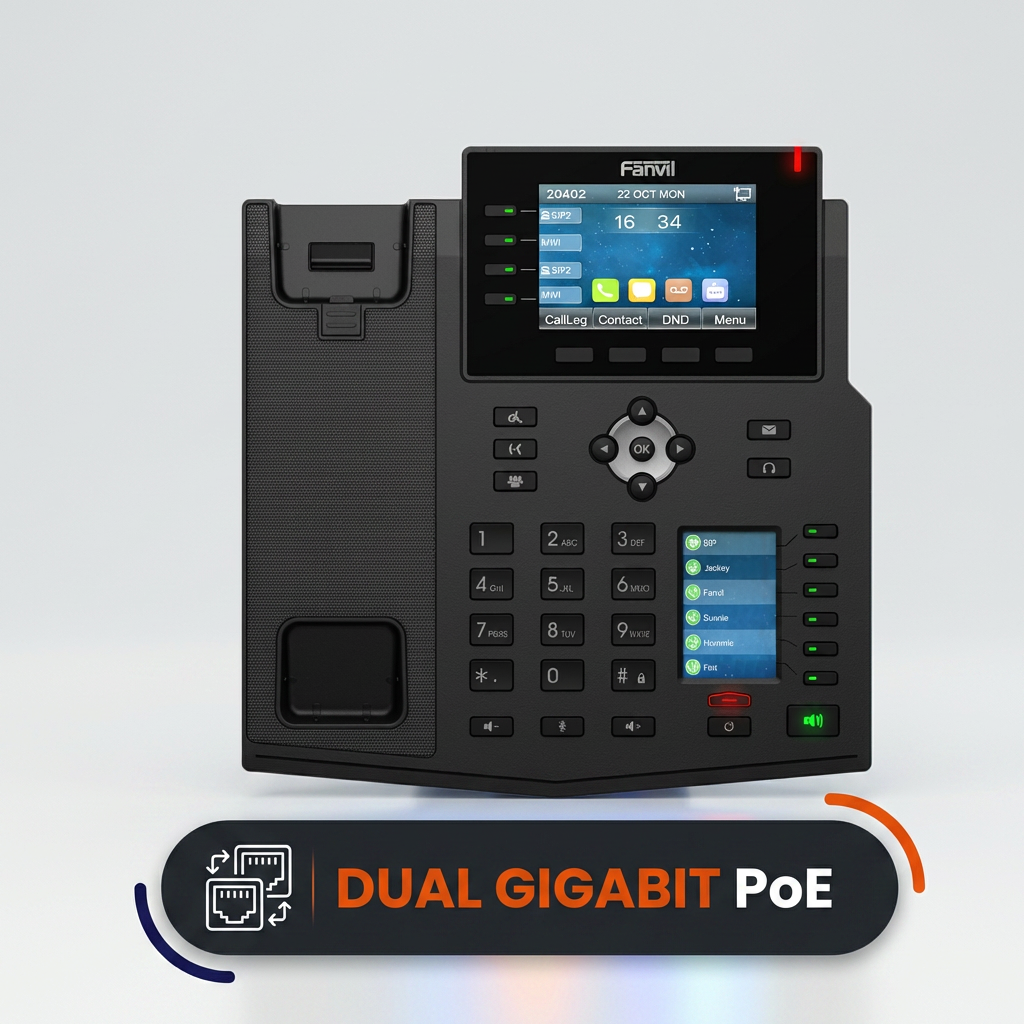 Fanvil X7 Enterprise IP Phone — 7" Capacitive Touch Screen, 20 SIP Lines, 127 DSS Keys, Built-in Bluetooth, Dual Gigabit PoE, H.264 Video Support, Wi-Fi Dongle Ready, Black