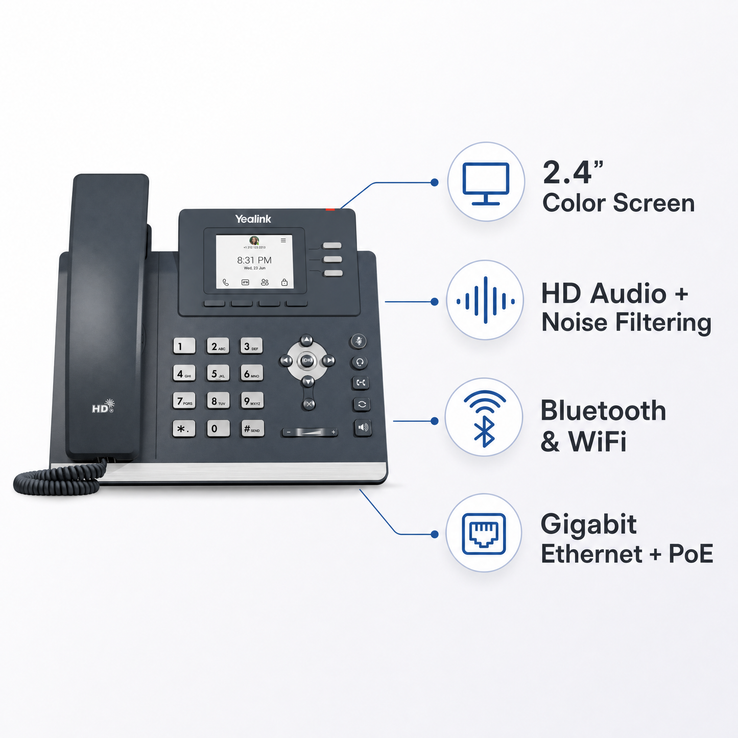 Yealink MP52-E2-Teams Microsoft Teams Phone - Non-Touchscreen Desk Phone for Public Areas