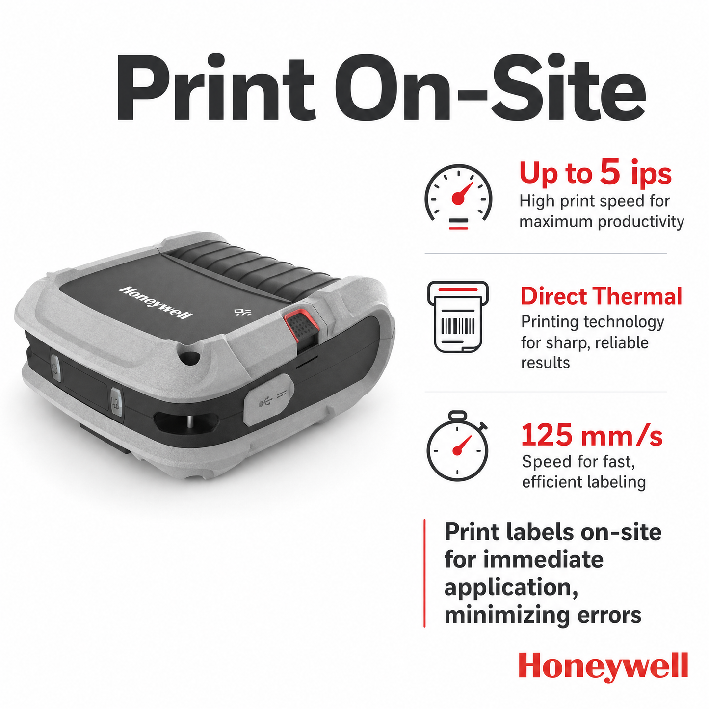 Honeywell RP4F Mobile Label Printer - Rugged 4-Inch Portable Thermal Printer for Field Service