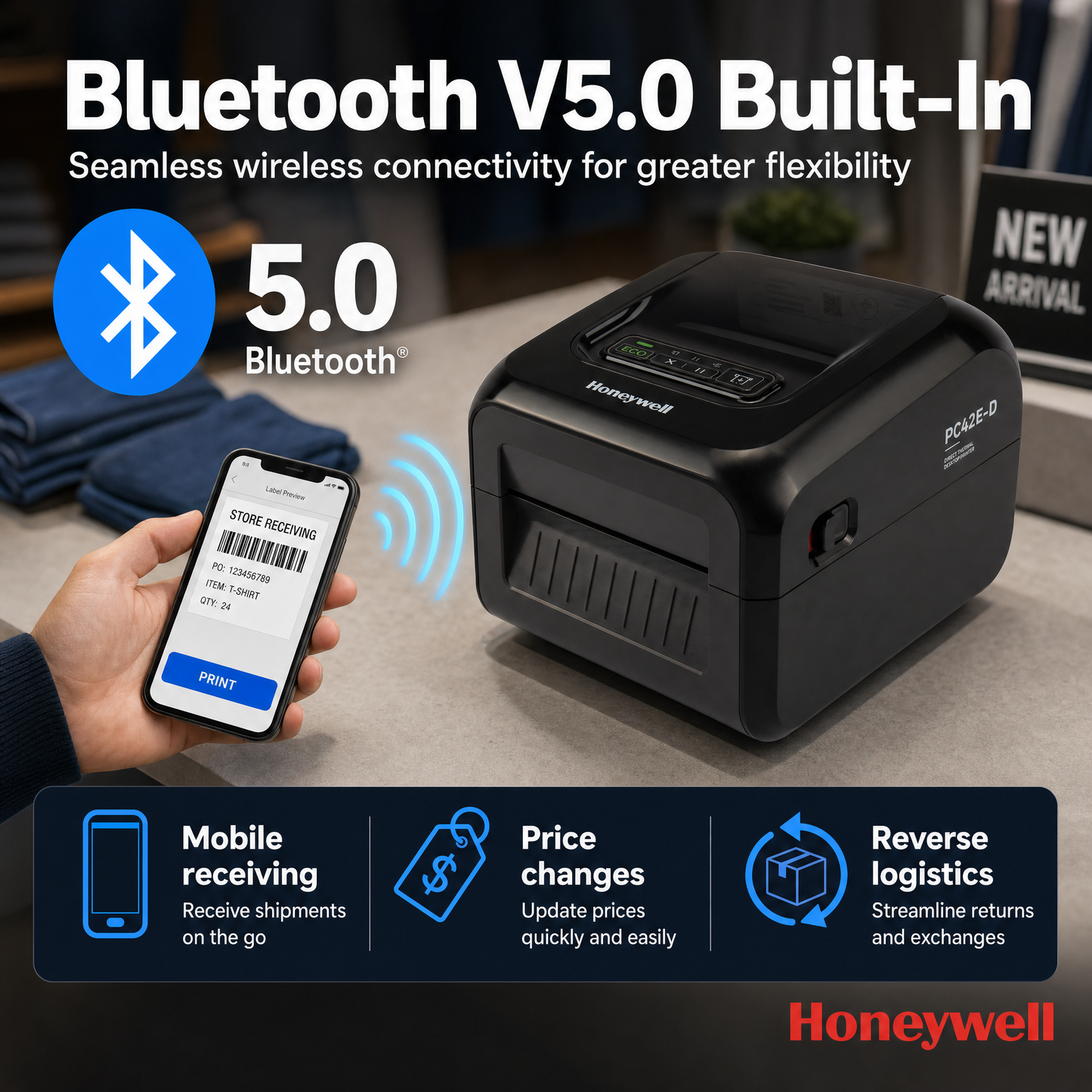 Honeywell PC42E Series 4-Inch Desktop Label Printer - Direct Thermal & Thermal Transfer Models for Shipping, Retail & Healthcare