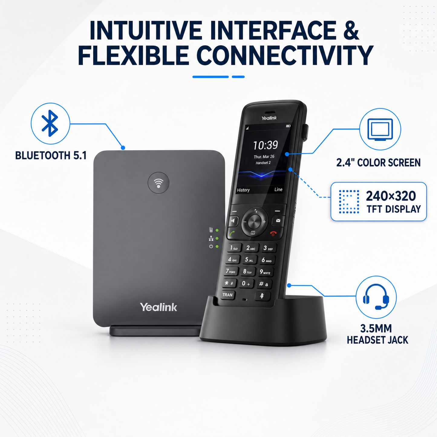 Yealink W78P DECT Wireless IP Phone System with 10 Handset Support for Scalable Enterprise Voice