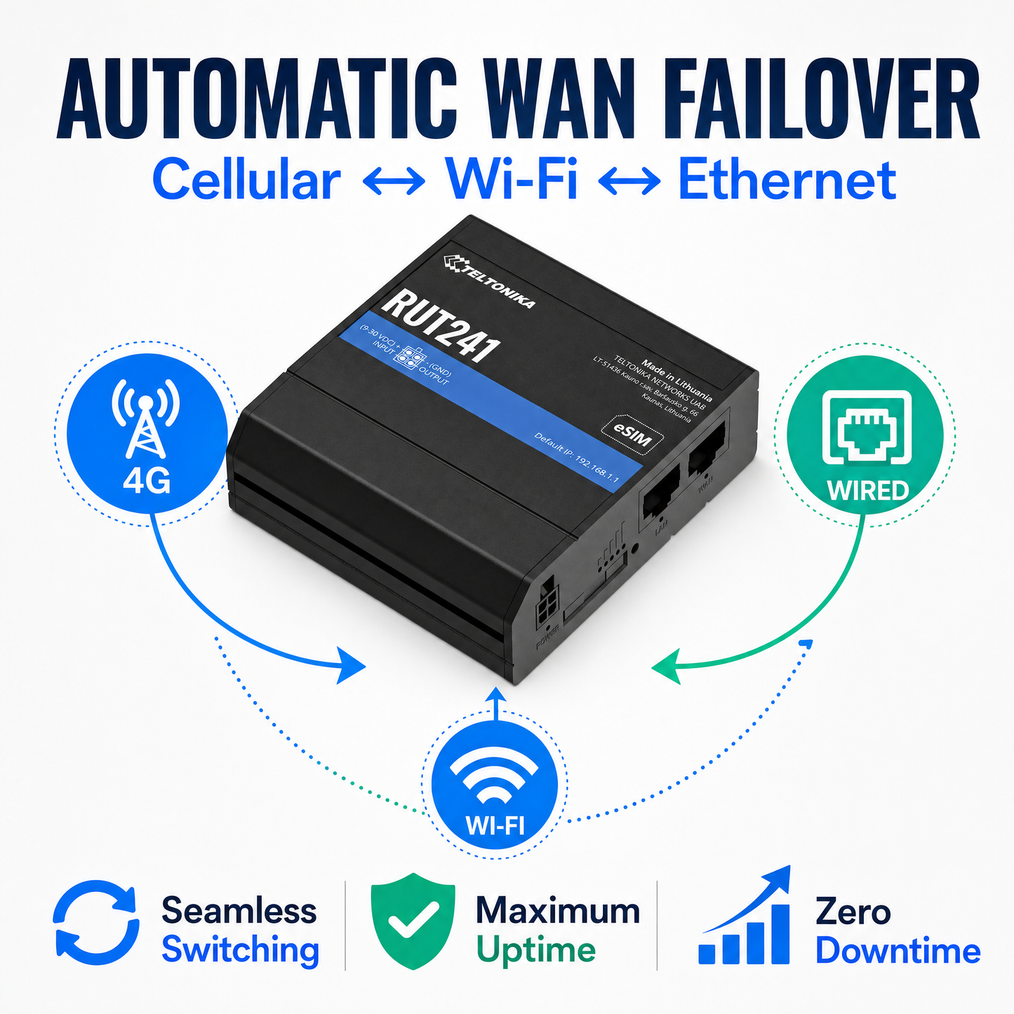 Teltonika RUT241098000 Industrial 4G LTE Router with eSIM for Remote IoT and M2M Connectivity