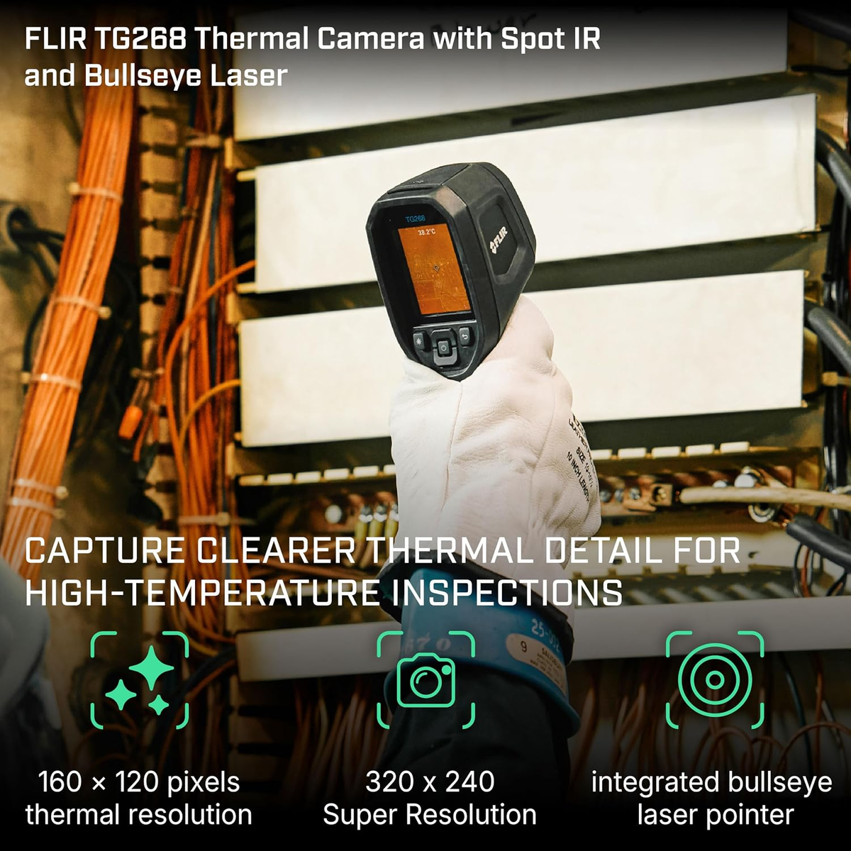 FLIR TG268 Thermal Imaging Camera with 320x240 Super Resolution and Bullseye Laser for Industrial Diagnostics