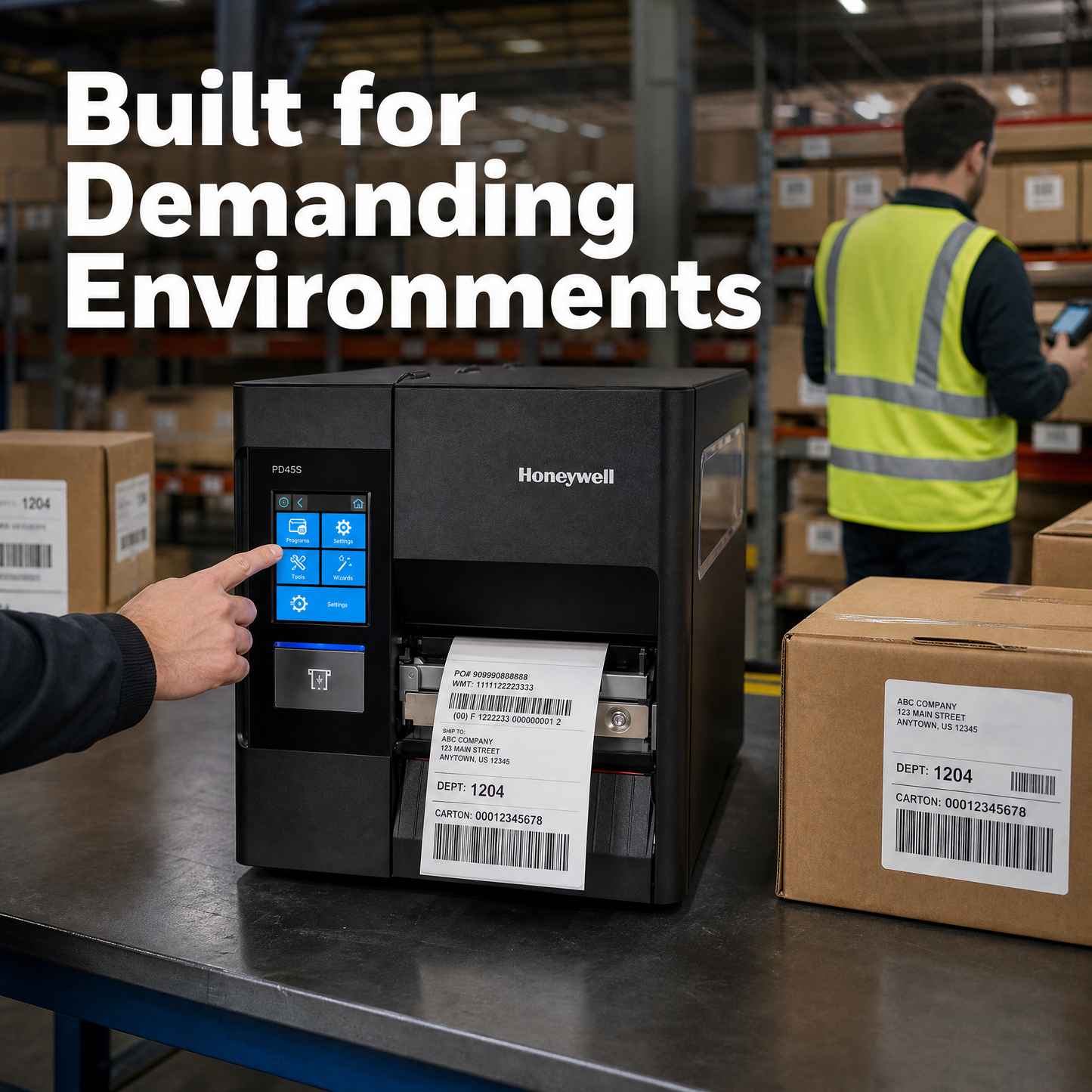Honeywell PD45S Industrial Thermal Transfer & Direct Thermal Label Printer, 4-inch Barcode & label Printer, 203/300 DPI High-Resolution USB Model with LED Icon Control
