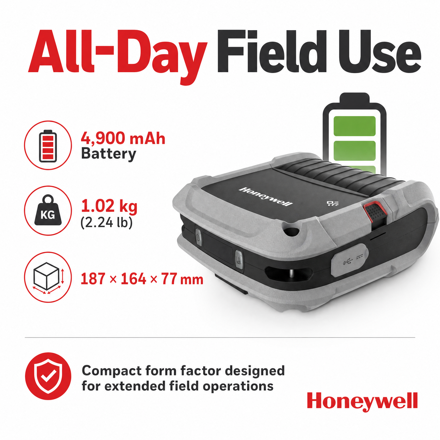 Honeywell RP4F Mobile Label Printer - Rugged 4-Inch Portable Thermal Printer for Field Service