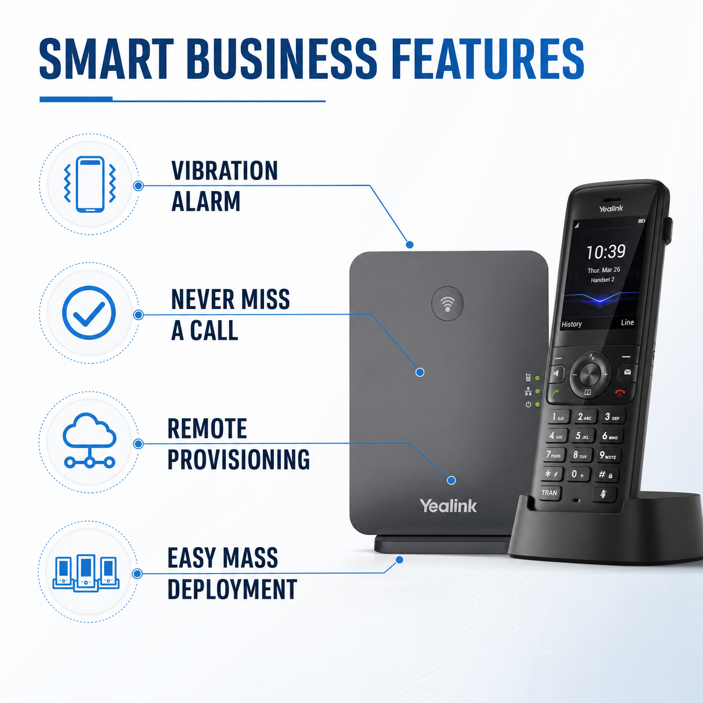 Yealink W78P DECT Wireless IP Phone System with 10 Handset Support for Scalable Enterprise Voice