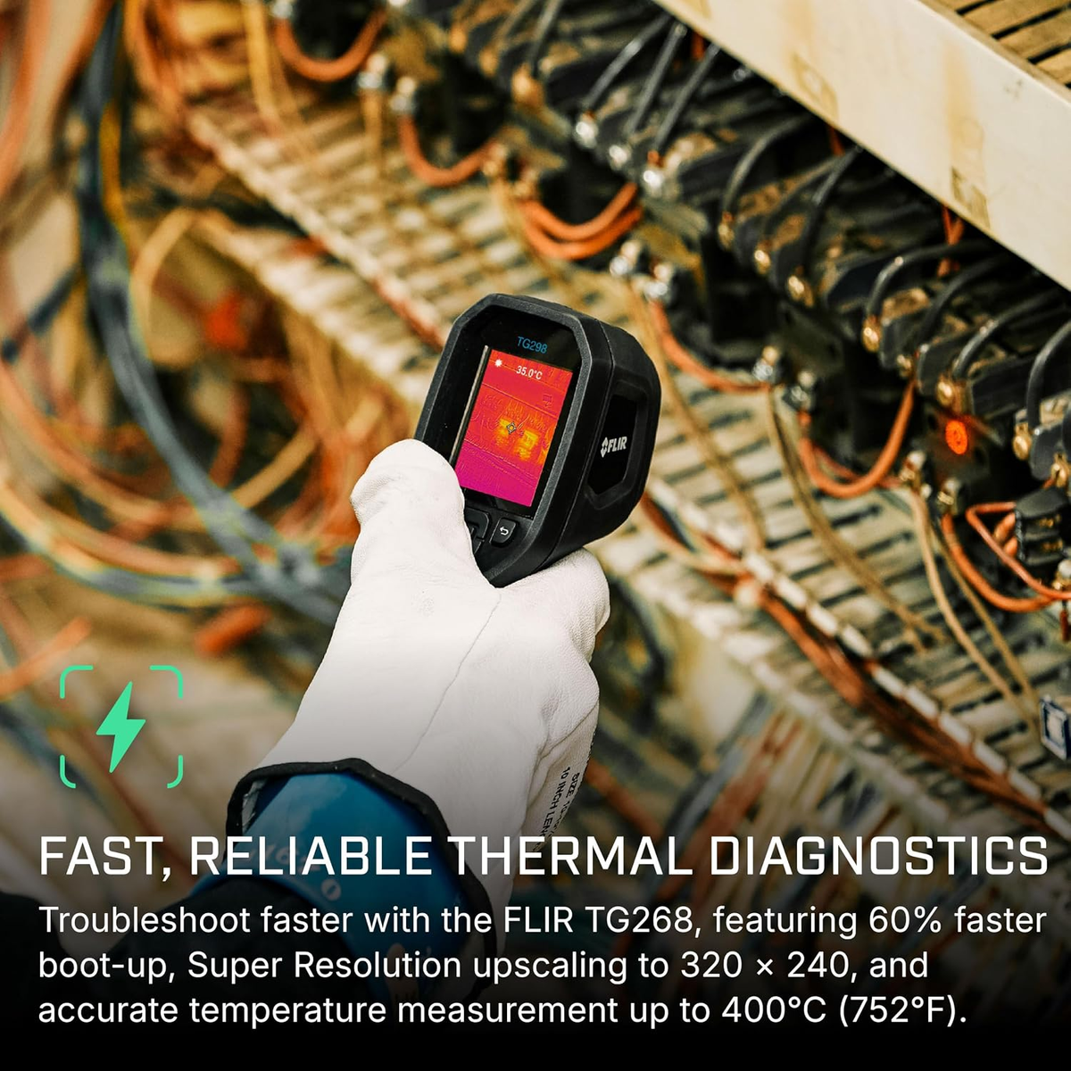 FLIR TG268 Thermal Imaging Camera with 320x240 Super Resolution and Bullseye Laser for Industrial Diagnostics