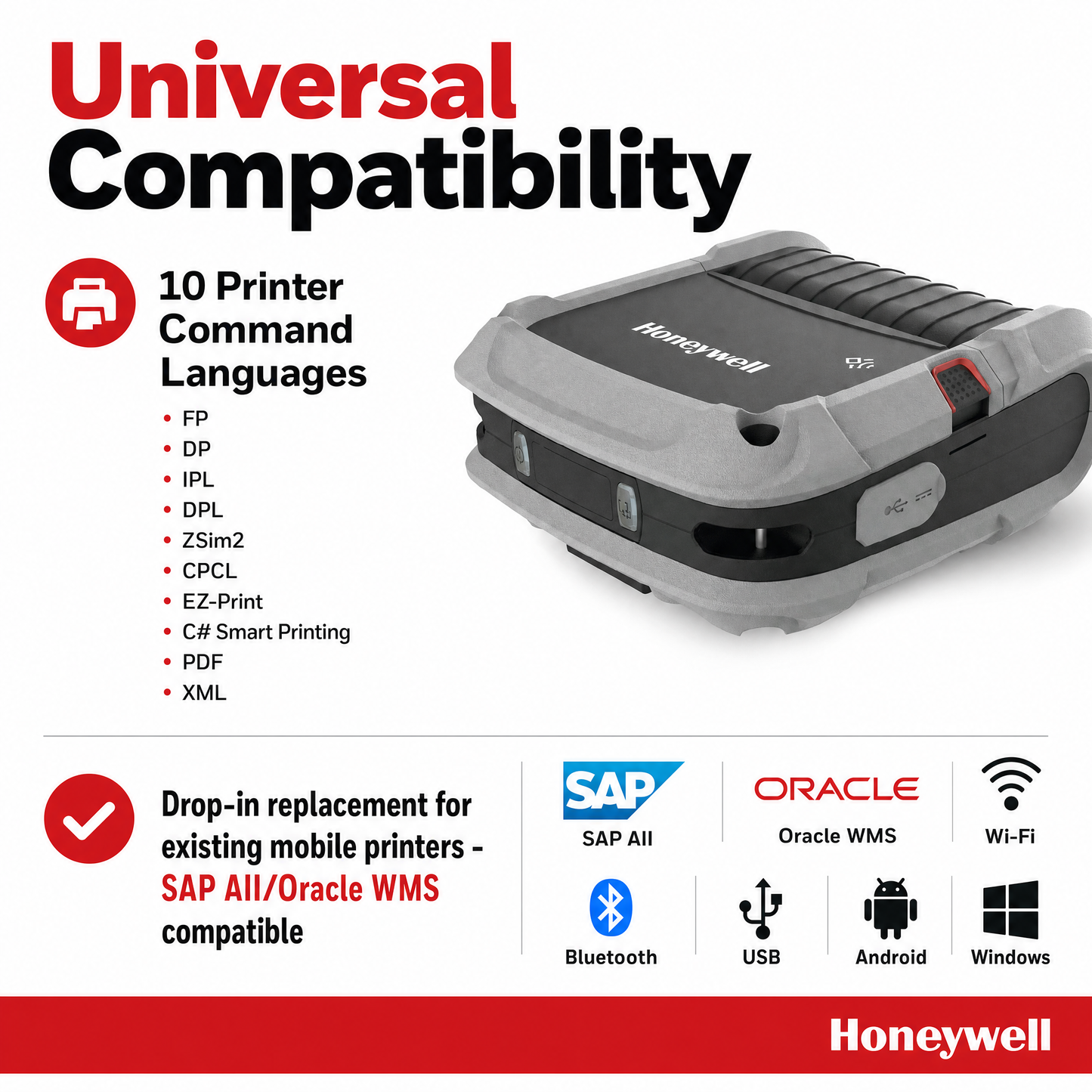 Honeywell RP4F Mobile Label Printer - Rugged 4-Inch Portable Thermal Printer for Field Service