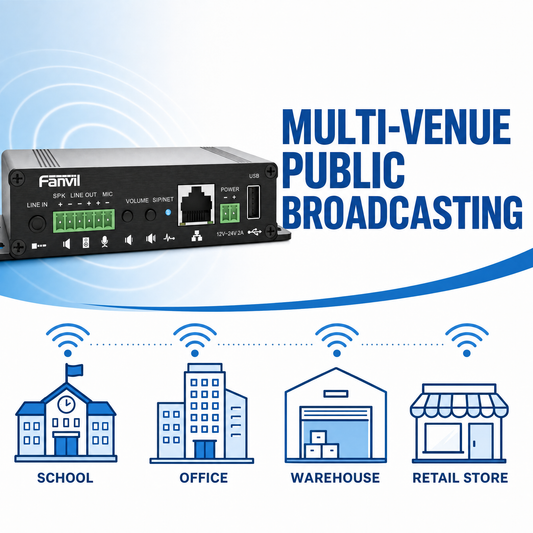 Fanvil PA3 SIP Public Address System with MP3 Broadcast for Campus, Retail & Transit Facilities