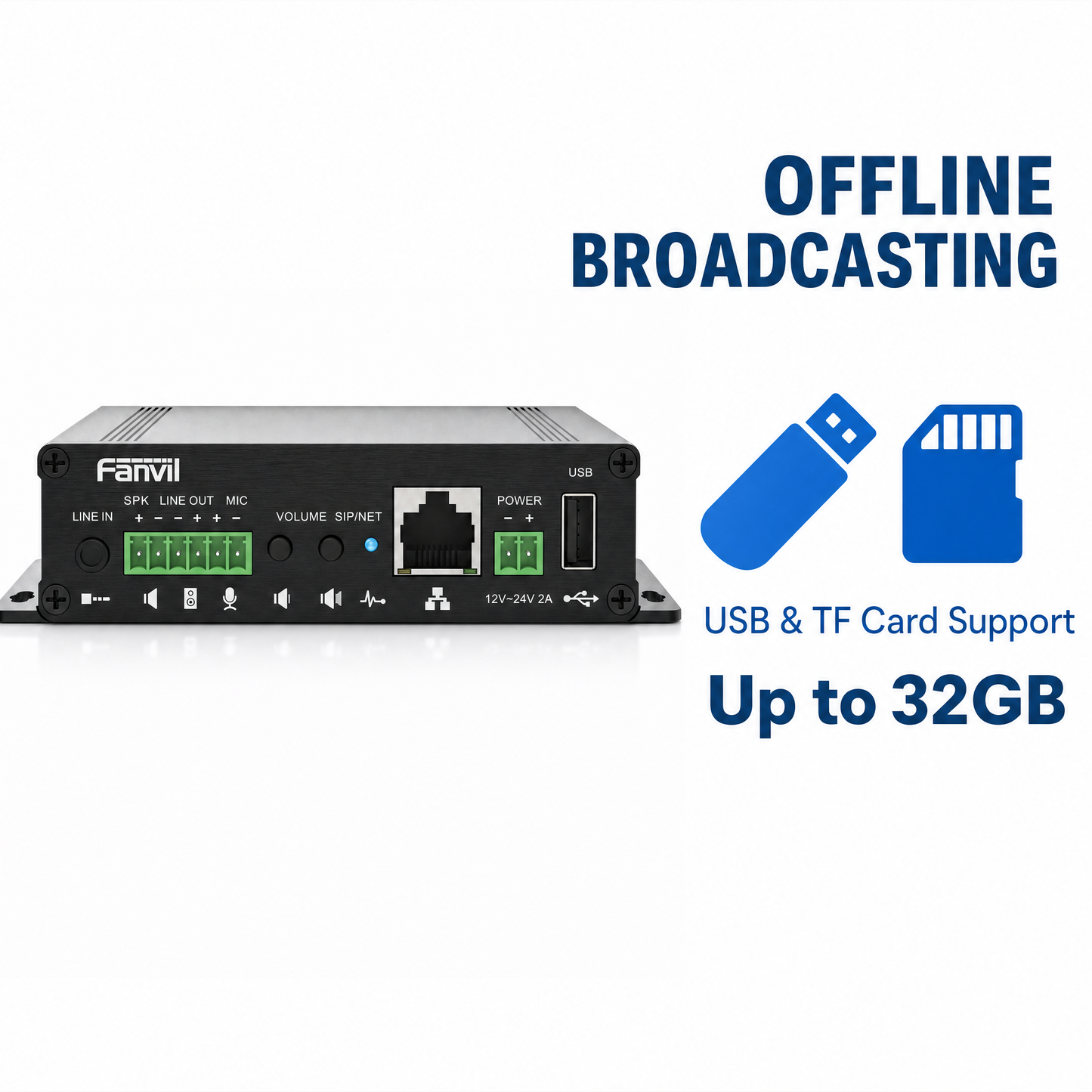 Fanvil PA3 SIP Public Address System with MP3 Broadcast for Campus, Retail & Transit Facilities