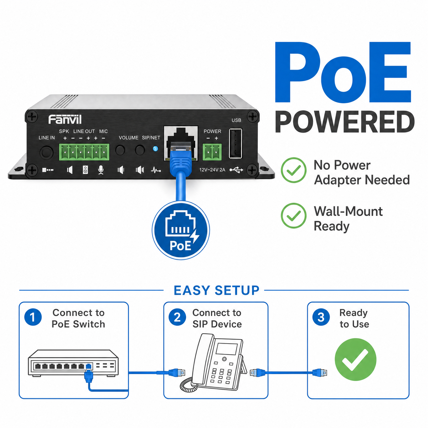 Fanvil PA3 SIP Public Address System with MP3 Broadcast for Campus, Retail & Transit Facilities