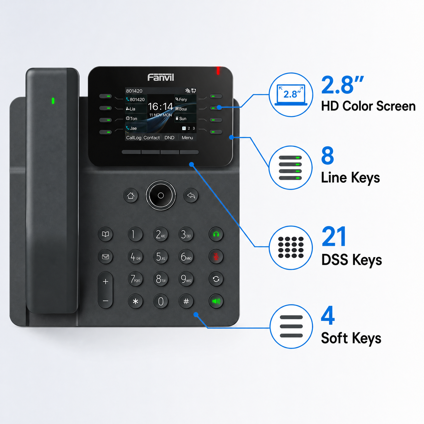 Fanvil V62 Pro IP Phone with Bluetooth Wireless Handset - 12 SIP Lines, 2.8" Color Display, HD Audio