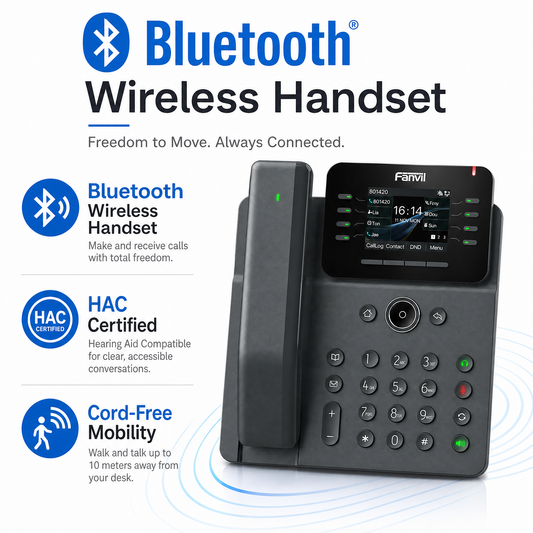 Fanvil V62 Pro IP Phone with Bluetooth Wireless Handset - 12 SIP Lines, 2.8" Color Display, HD Audio