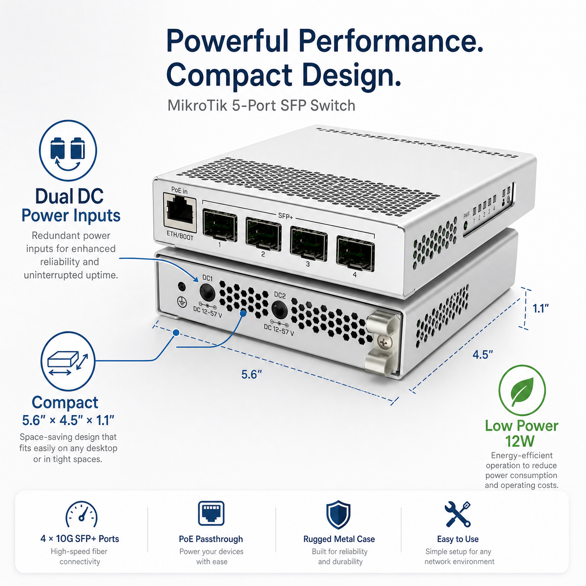 MikroTik CRS305-1G-4S+IN Desktop Switch with 4x 10GbE SFP+ Ports & 1x Gigabit Ethernet Port