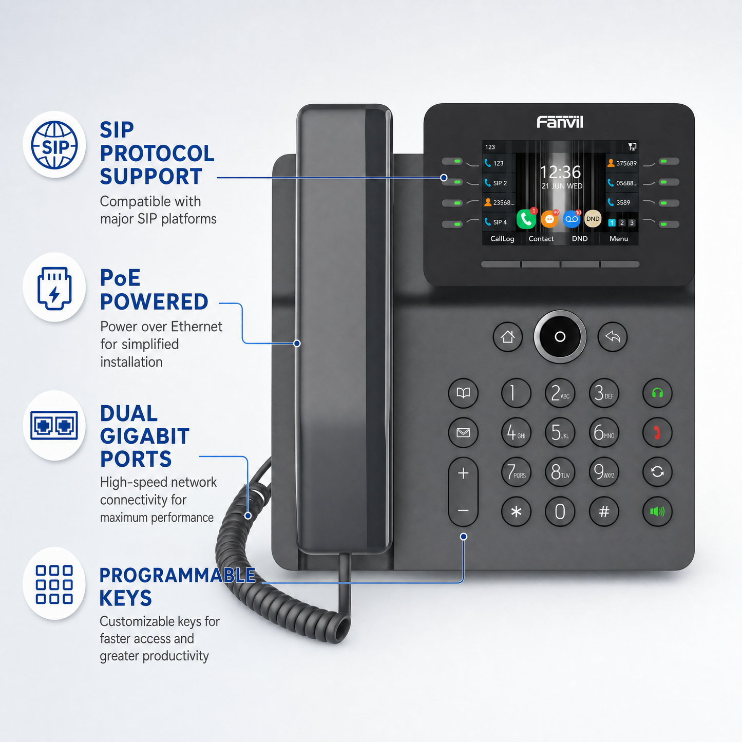 Fanvil V64 Prime Business IP Phone with 3.5" Color Display, Dual-Band Wi-Fi & Bluetooth 4.2