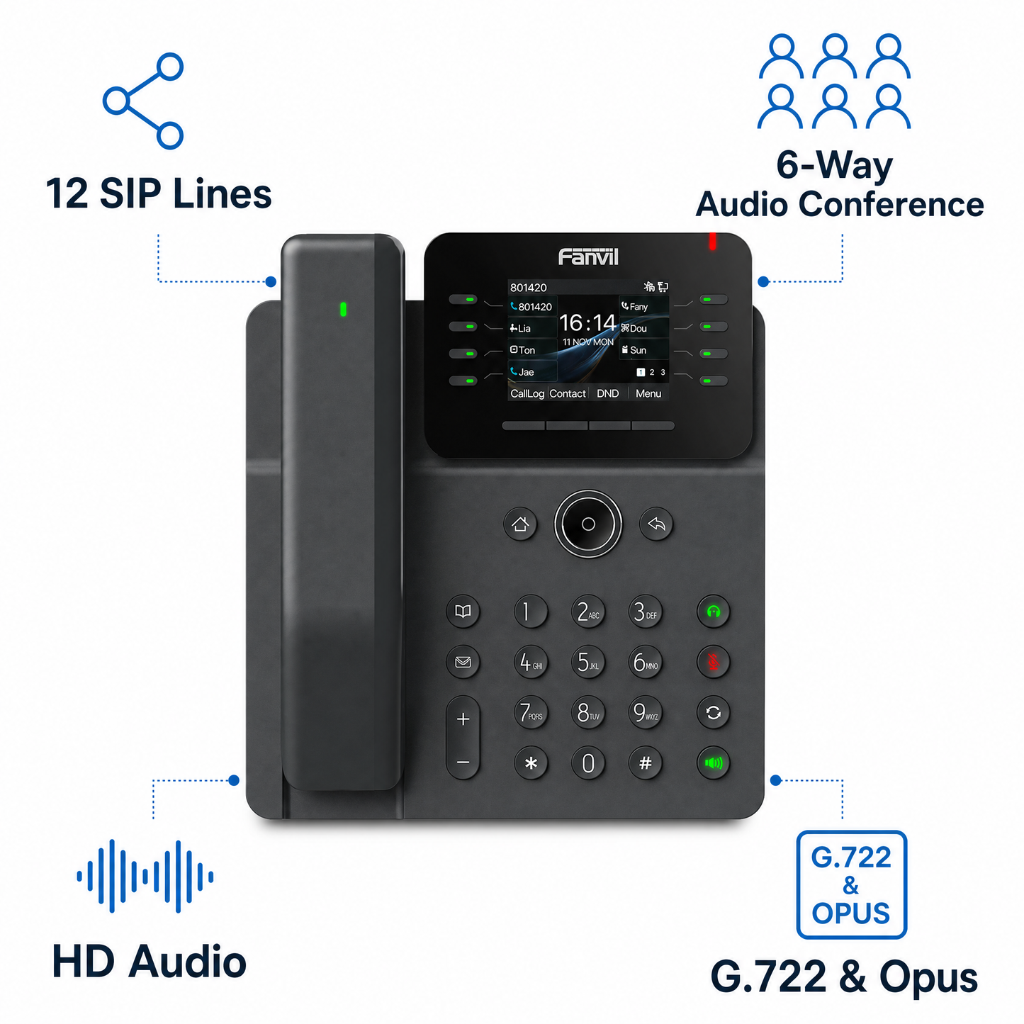 Fanvil V62 Pro IP Phone with Bluetooth Wireless Handset - 12 SIP Lines, 2.8" Color Display, HD Audio