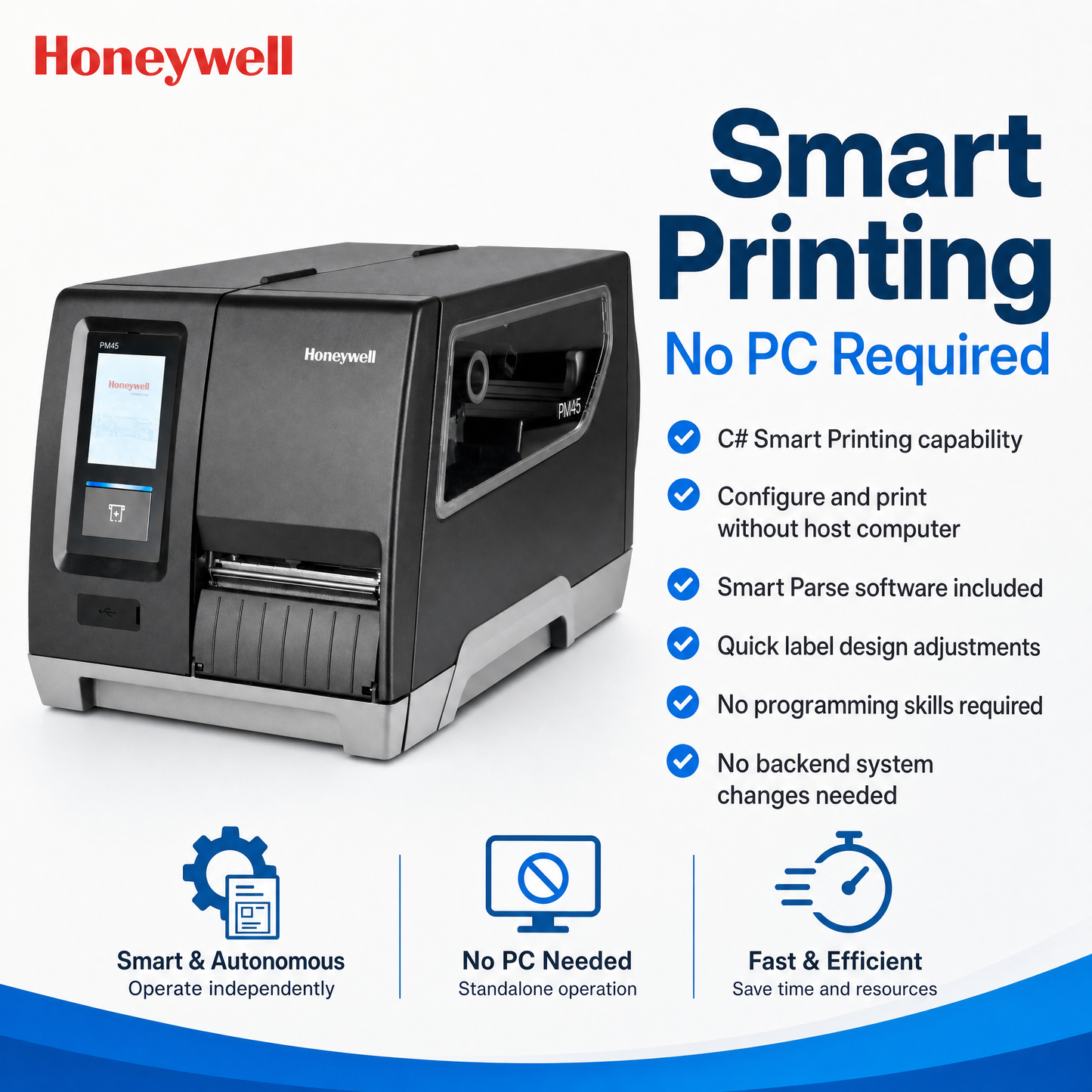 Honeywell PM45 Industrial Thermal Label Printer, 203/300/400/600 DPI, Ethernet Connectivity with Wireless Option