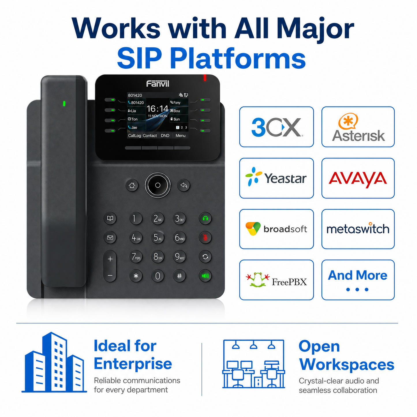 Fanvil V62 Pro IP Phone with Bluetooth Wireless Handset - 12 SIP Lines, 2.8" Color Display, HD Audio