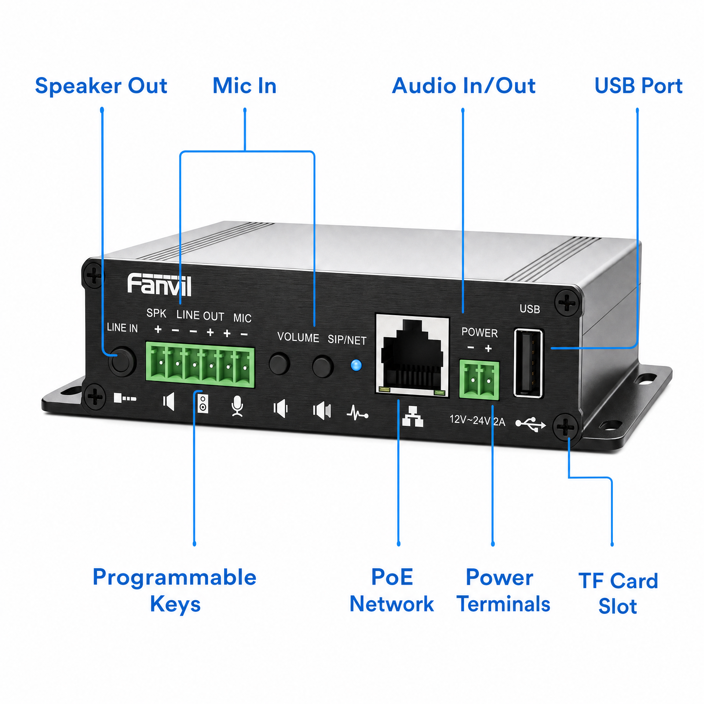 Fanvil PA3 SIP Public Address System with MP3 Broadcast for Campus, Retail & Transit Facilities