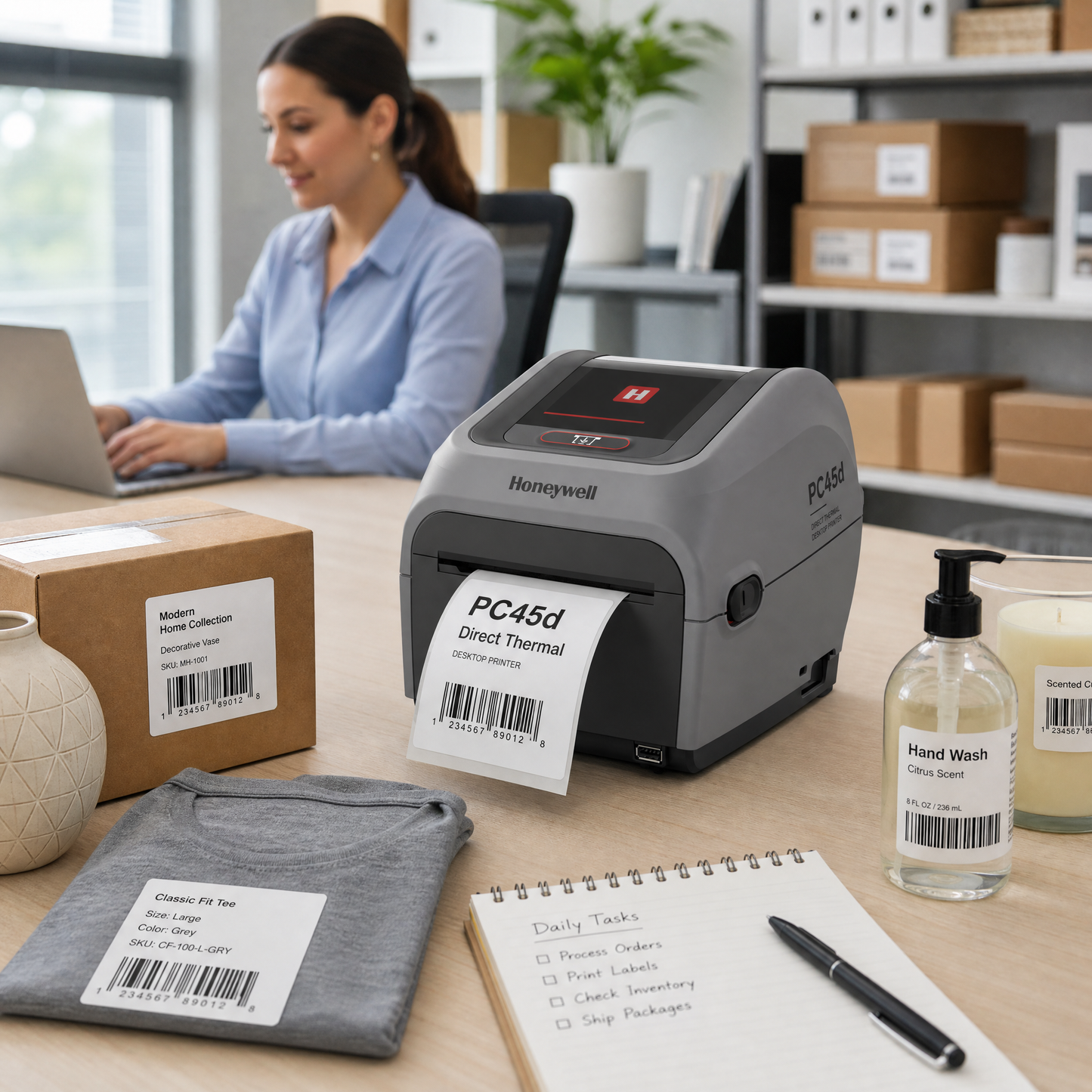 Honeywell PC45 Desktop Barcode Label Printer - 4-Inch Direct Thermal & Thermal Transfer, 203/300 DPI, Ethernet/Bluetooth/WLAN/NFC/RFID/Healthcare