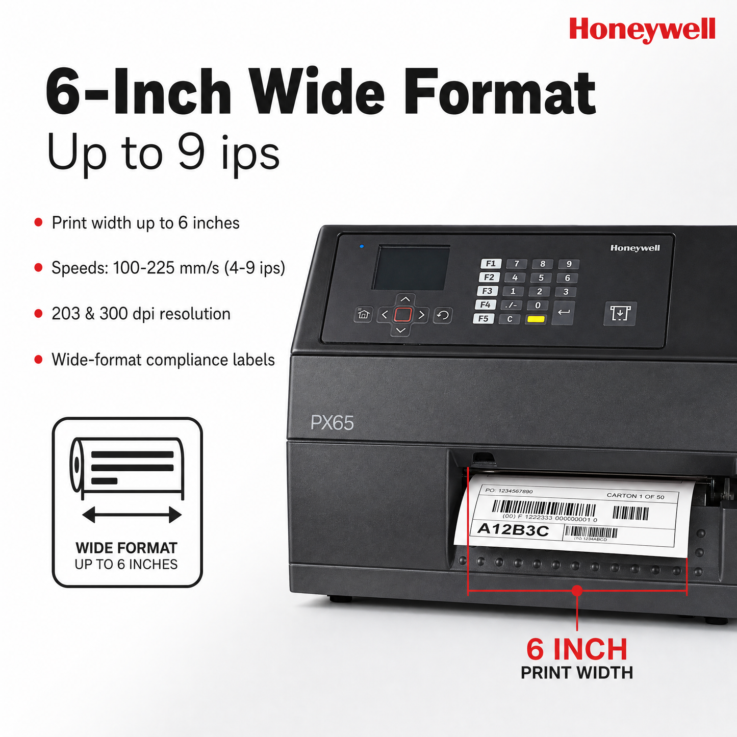 Honeywell PX65 6-Inch Industrial Thermal Label Printer | 203/300 DPI, Ethernet/RFID/ WIFI/ Parallel/Serial