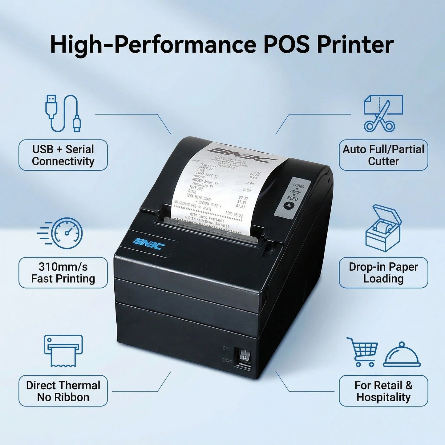 SNBC BTP-R880NPV Thermal Receipt Printer - USB, Serial, Direct Thermal, Auto Cutter