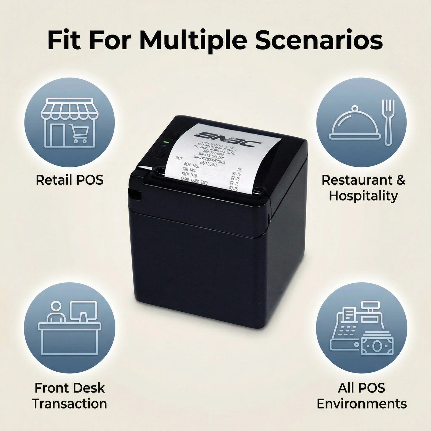 SNBC BTP-S80 132098 Direct Thermal Receipt Printer - USB, Serial, Ethernet, Black