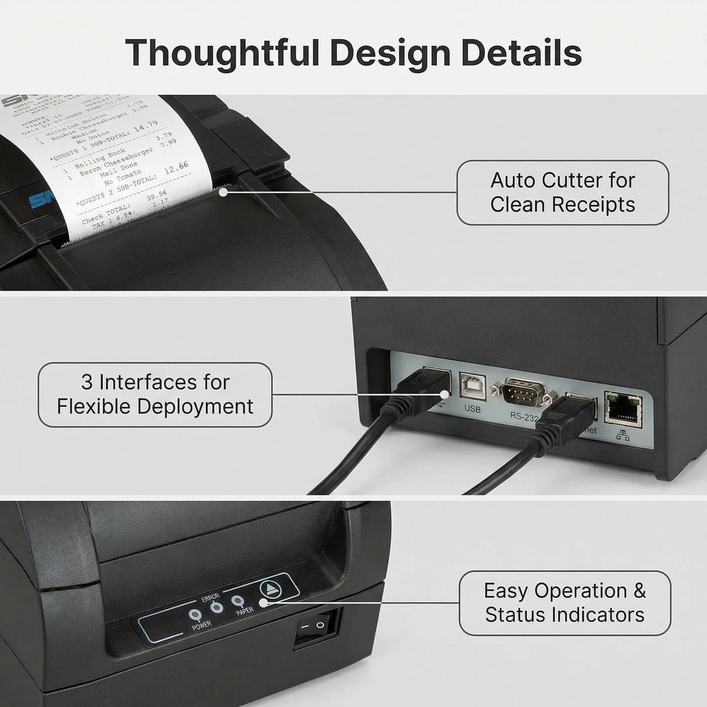 SNBC BTP-M300A Impact Receipt Printer - Auto Cutter, USB, Serial, Ethernet, Black