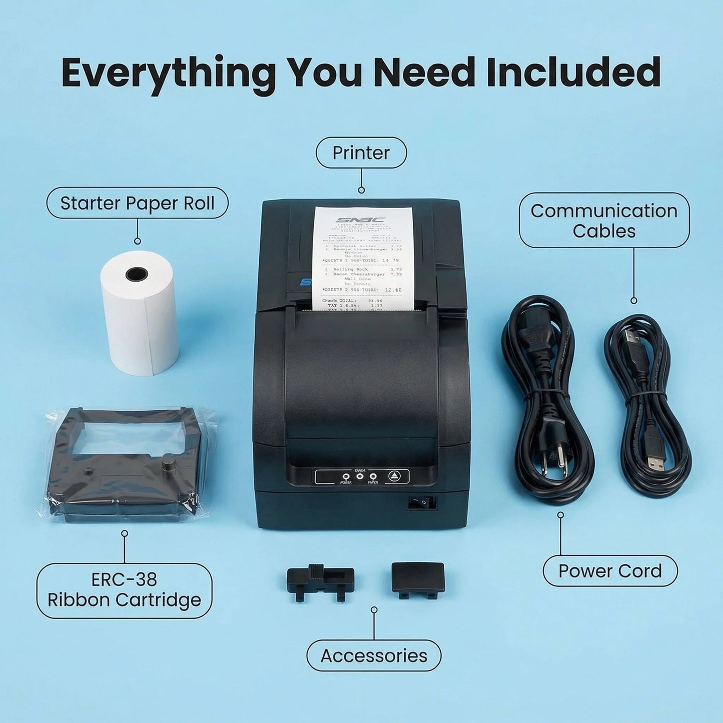 SNBC BTP-M300A Impact Receipt Printer - Auto Cutter, USB, Serial, Ethernet, Black